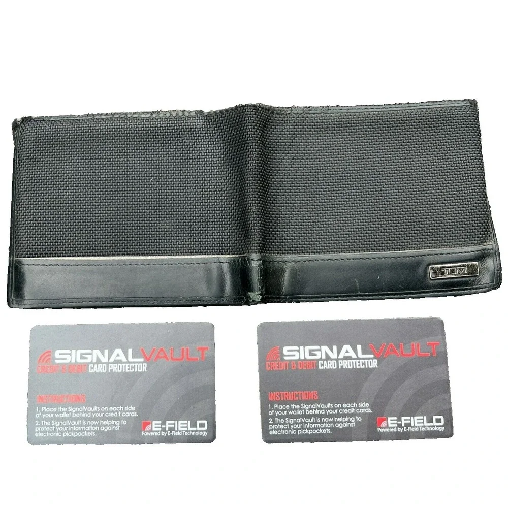 TUMI Black Ballistic Nylon Leather Double Billfold EDC Mens Wallet RFID Protect